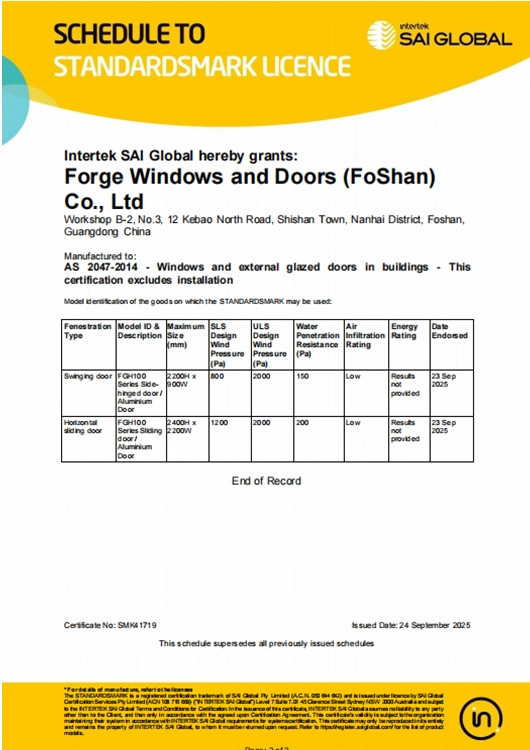 Schedule to Standardsmark Licence